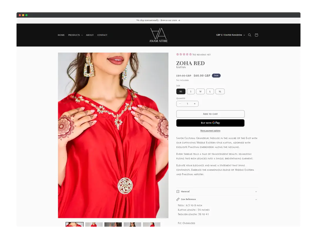 Anam Attire product page ~ oContis Studio